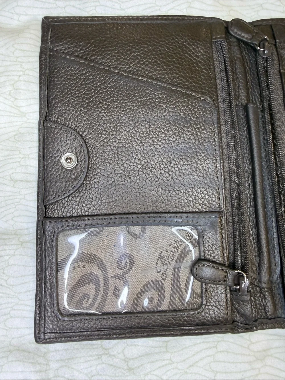 Pewter Brighton Leather Bifold Wallet with Embossed Medallion & silver accents